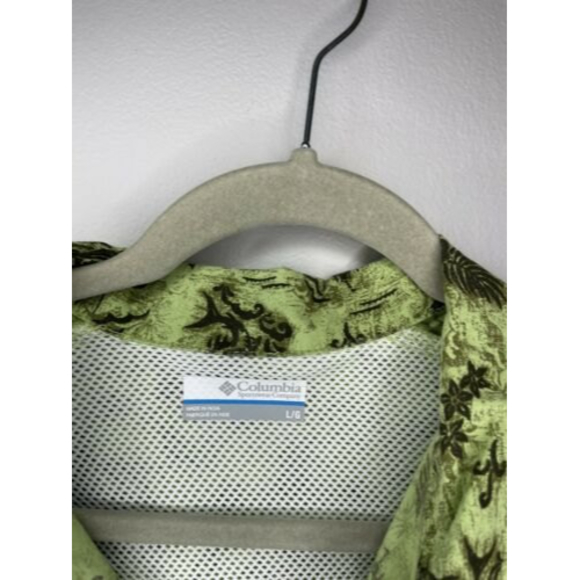 Columbia PFG Green Patterned Hawaiian Fishing Shirt Vented Back Large - Picture 3 of 7